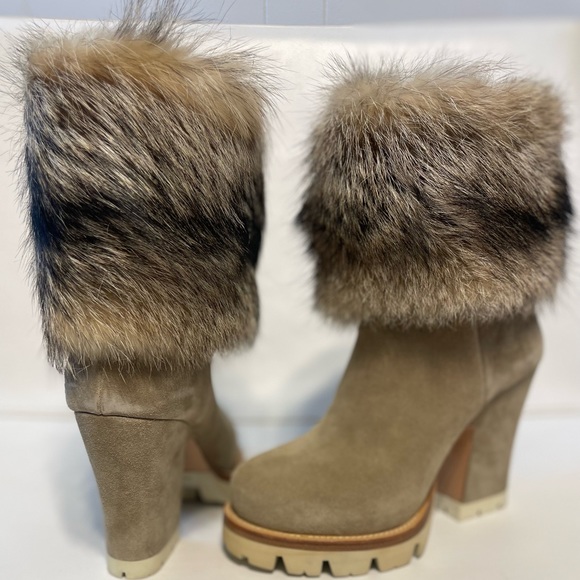 New Prada suede fur-cuff mid-calf boot, Deserto - Picture 2 of 5